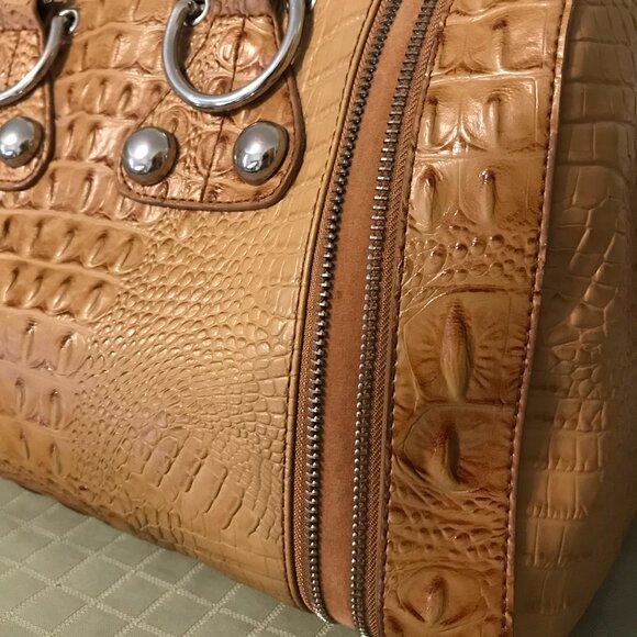 Tan Crocodile Embossed Satchel - Picture 5 of 13